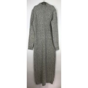 Tahari Heather Gray Cable Knit Sweater Dress Ribbed Mock Neck Long Sleeve XS